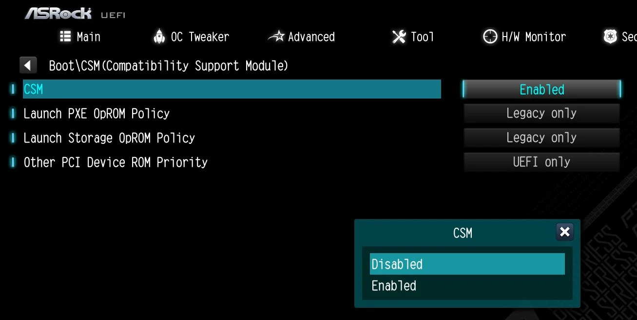 Secure Boot settings in ASRock UEFI